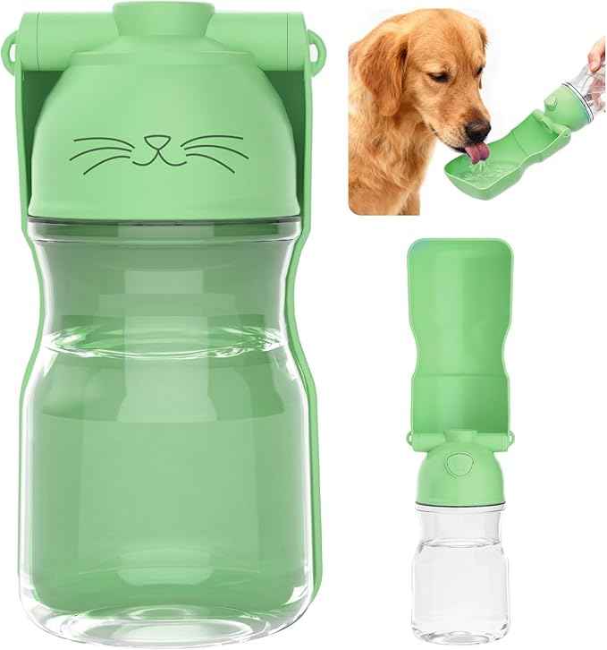 Dog Water Bottle, Portable Leak-Proof Water Dispenser with Drinking Bowl for Dogs and Cats, Travel Puppy Fountain Pet Water Bottle for Hiking Walking Outdoor(A012B-Green)