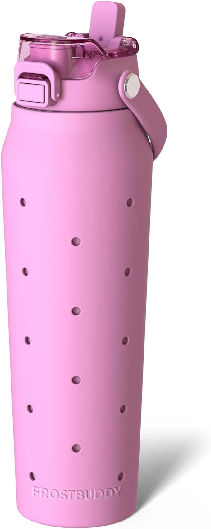 Frost Buddy 32 oz Insulated Stainless Steel Water Bottle with Silicone Sleeve - Customizable with Budz Charms | Straw & Chug Lid, Leak-Proof & Cup Holder Friendly