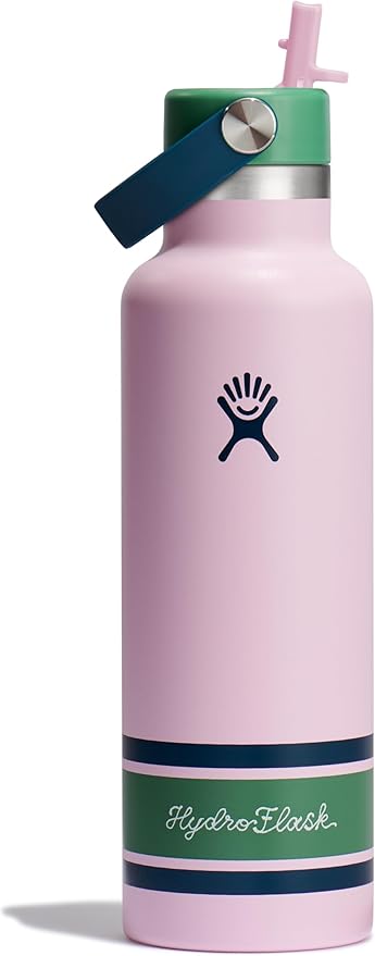 Hydro Flask Water Bottle - Insulated Stainless Steel - Standard Mouth Flex Straw Lid, Non Spill, Leakproof and Refillable in 21 Oz Campus Pink