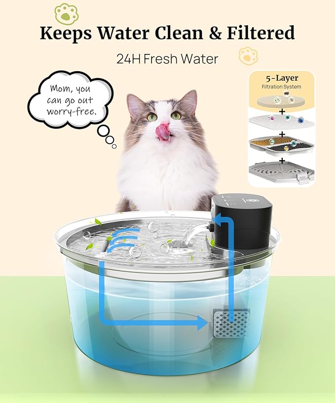 Wireless 3.2L/108oz Stainless Steel Cat & Dog Water Fountain – Cordless Pet Dispenser with Ultra-Quiet Pump, Motion Sensor, Easy-to-Clean Hygienic Design, Encourages Hydration, Multi-Pet Homes
