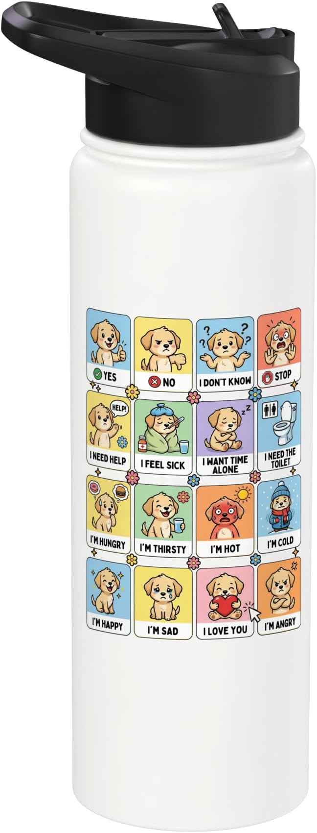 Autism ACC Communication Dog Lovers Kids Cute Autistic Stainless Steel Insulated Water Bottle