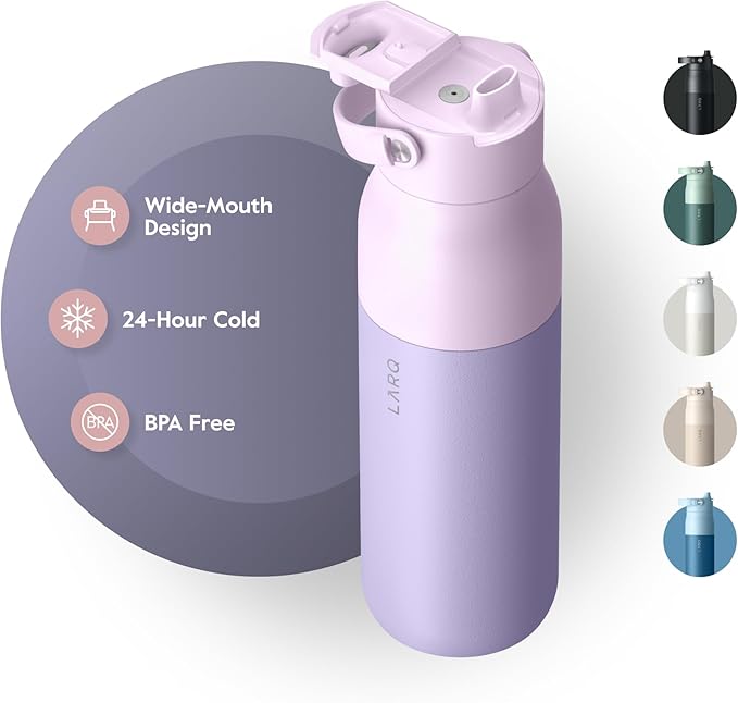 LARQ Bottle Swig Top 23oz - Insulated Stainless Steel Water Bottle With Built-In Silicone Handle | BPA Free | Reusable Water Bottle for Sports, Gym, and Travel, Luberon Lavender
