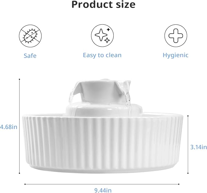 Ceramic Cat Water Fountain, waatoos 2.1L/71oz Cupcake Pet Water Fountain with 3 Carbon Filters and 2 Water Pumps, Automatic Water Dispenser for Cats and Small Dogs (White)