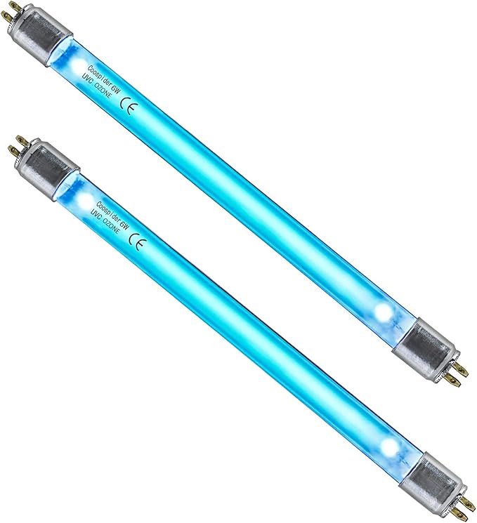 Coospider 6W UV Bulb with Ozone for 6w lamp, Replacement T5 Bulbs, 2 - Pack, 110V