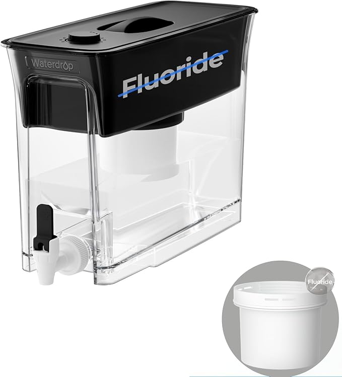 Waterdrop 35-Cup Large Water Filter Dispenser, Fluoride-Reducing, 150-Gallon Long-Life, Reduces Chlorine, PFOA/PFOS and More, BPA Free, Black (with 1 Filter)