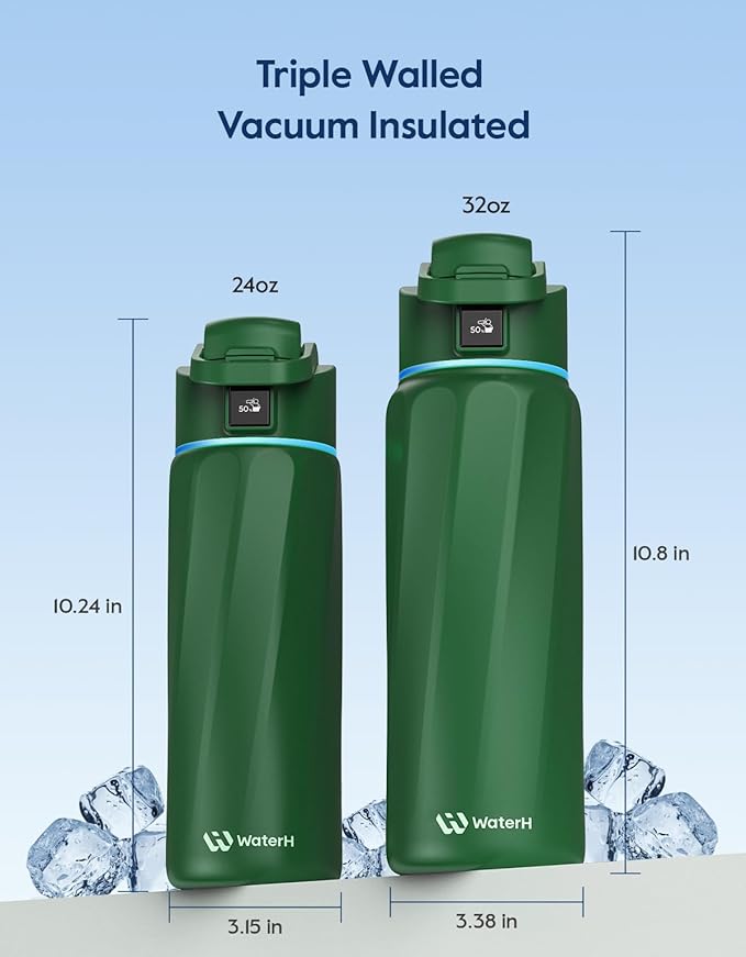 BOOST Smart Water Bottle with Reminder & Tracker, 24oz Vacuum Insulated Bottles Stainless Steel, BPA-Free, Wide Mouth, Ideal Gift for Men, Women, Christmas, New Year, Gym, Office, School