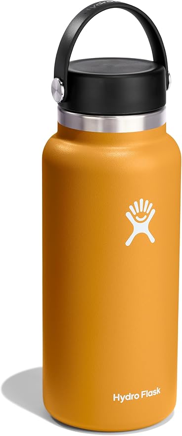Hydro Flask Water Bottle - Insulated Stainless Steel - Wide Mouth Flex Lid, Non Spill, Leakproof and Refillable in 32 Oz Fossil Brown
