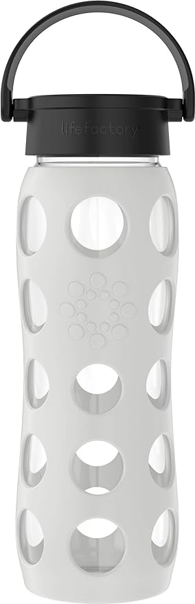 Lifefactory 22-Ounce Glass Water Bottle with Classic Cap and Protective Silicone Sleeve, Stone Gray
