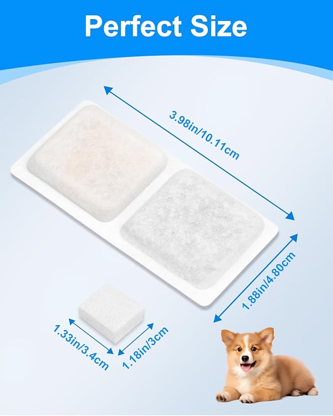 8+8 Pack Dog Water Fountain Filter for Large Dogs, Compatible with ECOCONUT 3.4Gal/13L Pet Fountains, Carbon Filters and Sponge for Pet Water Bowl, Stainless Steel Dog Fountain Filters