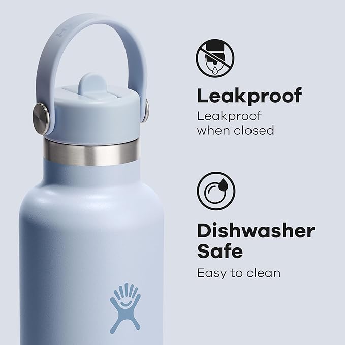 Hydro Flask Water Bottle - Insulated Stainless Steel - Straw Lid, Non Spill, Leakproof 24 Oz Surf Blue