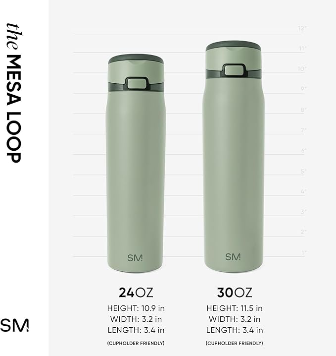 Simple Modern Mesa Loop Water Bottle with Covered Straw and Handle | 30oz Cup Holder Friendly Insulated Stainless Steel Bottles for Travel, Sports and School | Eucalyptus Mix