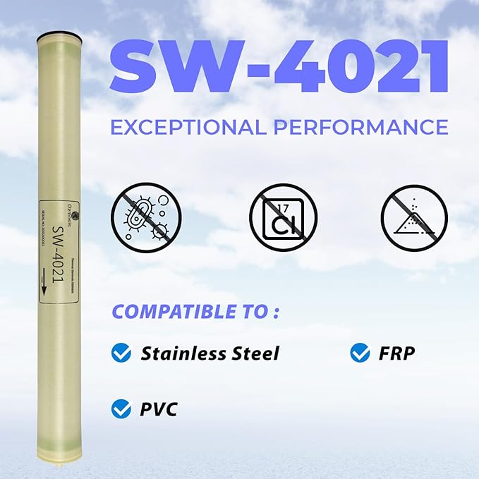 Ozmosis SW-4021 Reverse Osmosis Membrane 4"x21" Seawater Desalination, 800 GPD, 99.5% Salt Rejection, Premium Durability, Versatile for Marine, Commercial and various Industrial Sectors