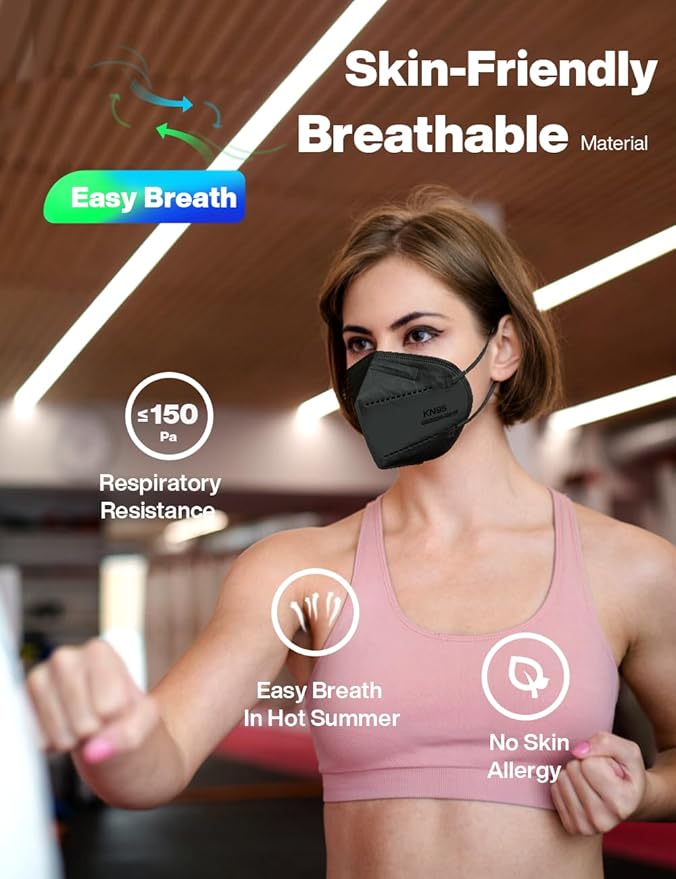 Boncare KN95 Face Mask 30 PCs, 5-Layer Black Face Mask for Men & Women Filter Efficiency≥ 95%, Breathable and Comfortable, Black - AquaVibe
