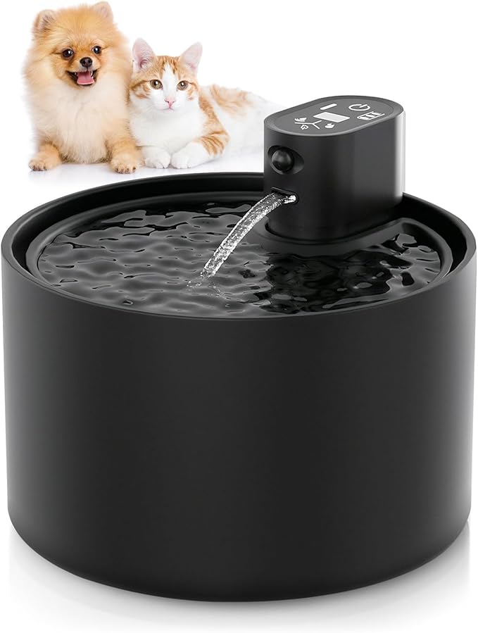 Automatic Ceramic Cat Water Fountain, 2.3L Cordless Pet Water Dispenser with Temperature & Water Level Display, 3 Drinking Modes,Ultra-Quiet Pump, for Cats, Dogs, Multiple Pets (Black)