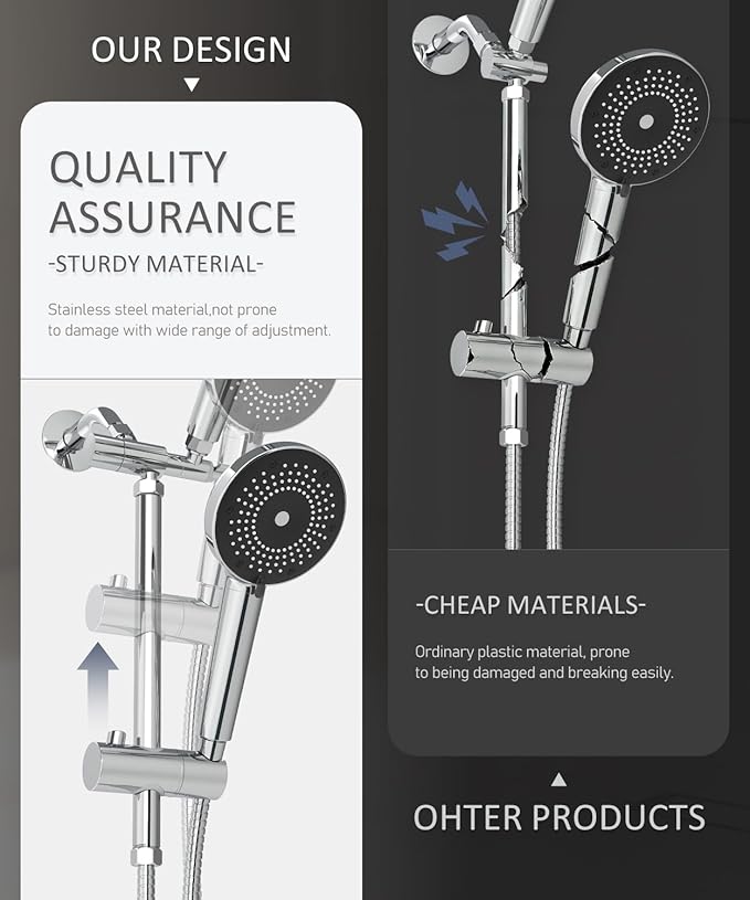 Filtered Shower Head with Handheld Shower Head High Pressure Rainfall System with Slide Bar Dual Filter Softener for Hard Water,6 Spray Modes,Adjustable Height,Chrome