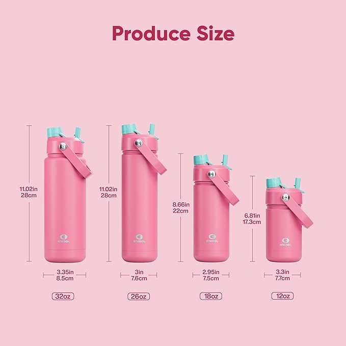 ENCOOL Insulated Water Bottle with Straw Stainless Steel Water Bottle, Leak-Proof, BPA-Free, Double Wall Vacuum Keeps Cold for 24 Hours for Sports, Travel, School (18 oz, Tulip)
