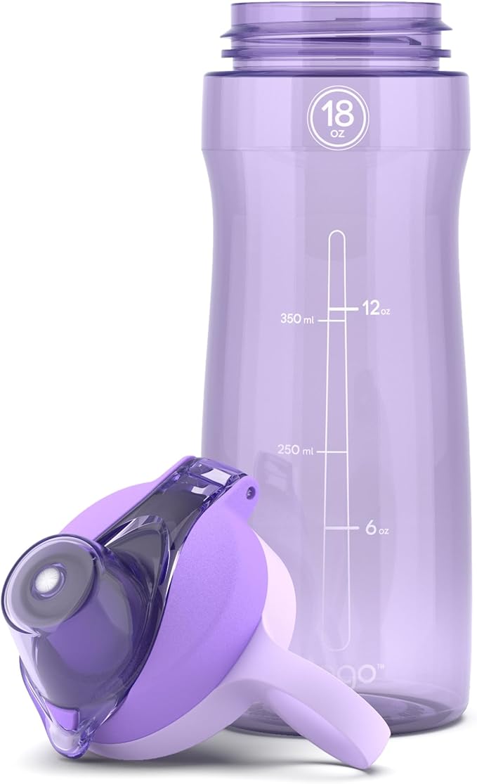 Pogo 18oz Plastic Water Bottle with Chug Lid and Carry Handle, Reusable, BPA Free, Dishwasher Safe, Perfect for Travel, School, Outdoors, and Gym, Lilac