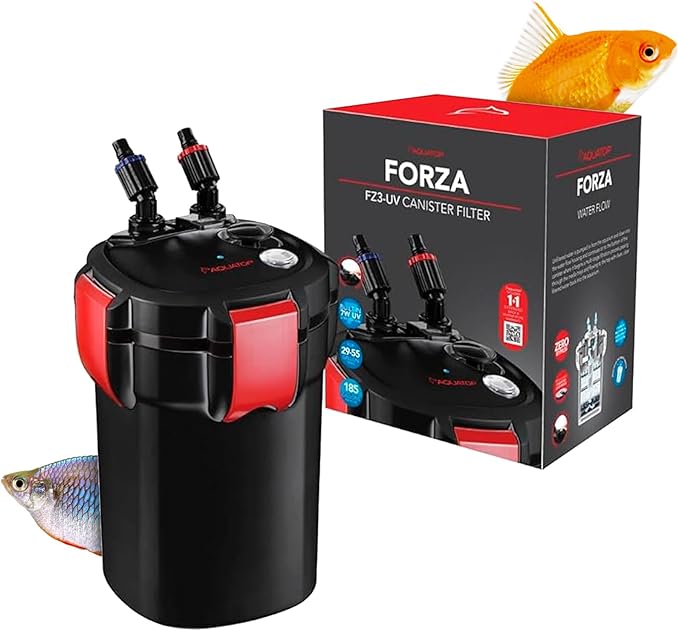 Aquatop Forza 3 Canister Filter – 7W UV, 185 GPH Flow – for 29-55 Gallon Tanks – Ideal for Fresh & Saltwater – Includes Filter Media