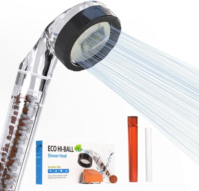 Eco Hi-Ball Vitamin C Shower Head 3-Pack | Water Saving, High Pressure Handheld Shower | Ceramic Mineral Filter Removes Chlorine for Skin & Hair Care | Universal Fit for Bathroom, RV | Easy Install