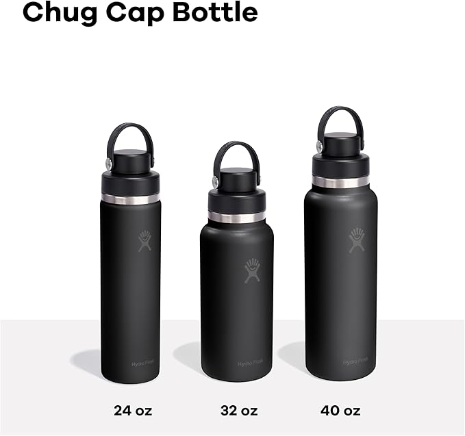 Hydro Flask Water Bottle - Insulated Stainless Steel - Wide Mouth Flex Chug Lid, Non Spill, Leakproof in 24 Oz Tonal Black