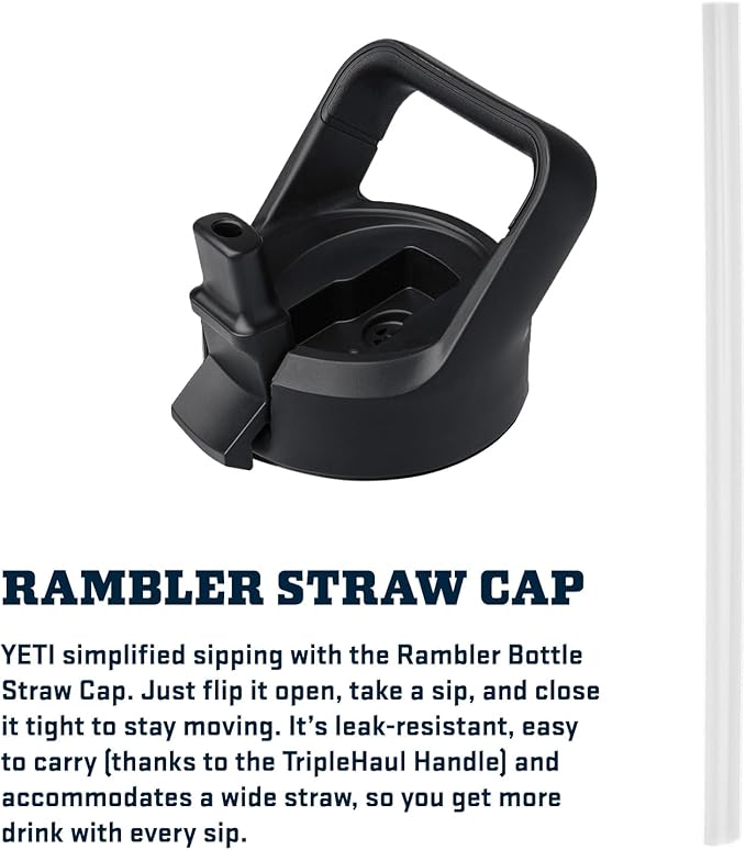 YETI Rambler 18 oz Bottle, Vacuum Insulated, Stainless Steel with Straw Cap, Navy