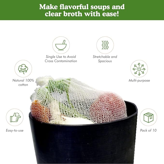 Regency Wraps Soup Socks, 24-inch 3 Pack, 100% Cotton Mesh Bags; for Clear Broths, Delicious Soups with No Straining; Fits Whole Chicken, Stew Meat, or Veggies