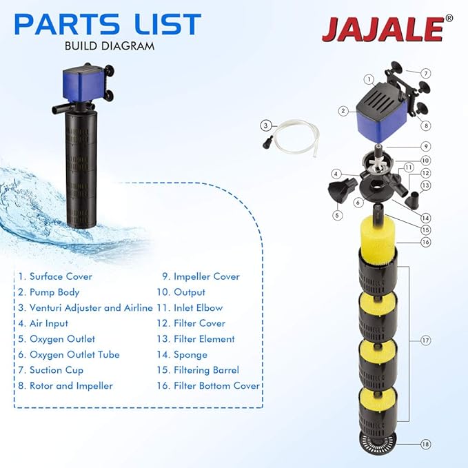 660 GPH Internal Filter Submersible Pump - 3 in 1 Aquarium Fish Tank Pump with Oxygenation, Filtration & Water Cycling, 6.6 ft max lift, 35W