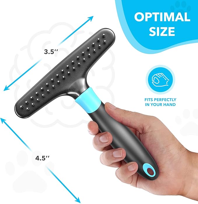Deshedding Brush - Undercoat Rake for Dogs, Cats, Matted, Short, Long Hair Coats - Double Row Stainless Steel Pins - Reduce Shedding by 90% (Blue) - AquaVibe