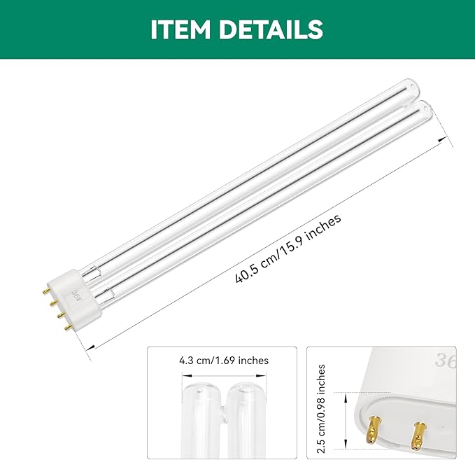 2-Pack 36W UV Replacement Bulbs, 36W UV Bulb Lamp, Compatible with JEBAO PU-36W Filter Sterili-zers, 2G11 4-Pin Bulb Base, HVAC U-V Light