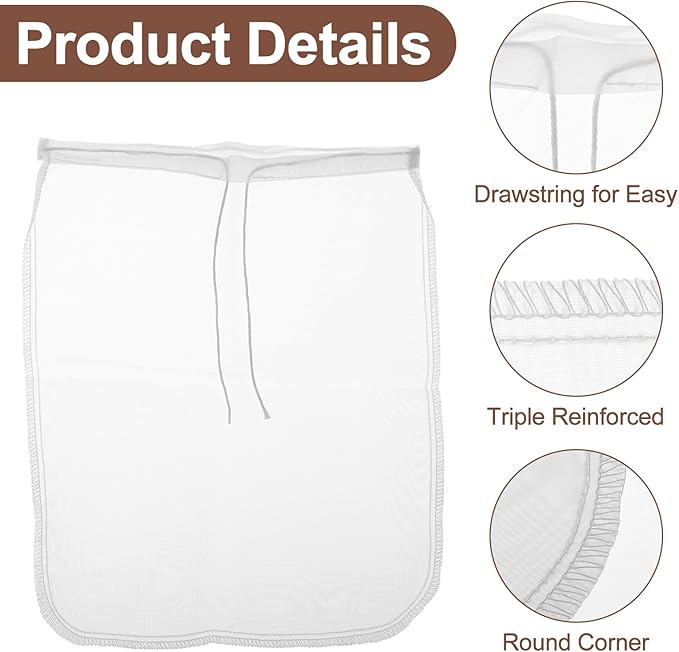 Nut Milk Bag, 3 Pack reusable Nylon Cheesecloth Fine Mesh Cheese Bags Food Strainer for Almond Soy Yogurt Cold Brew Coffee Tea Beer Celery Juice Fine Nylon Mesh, 3 Sizes