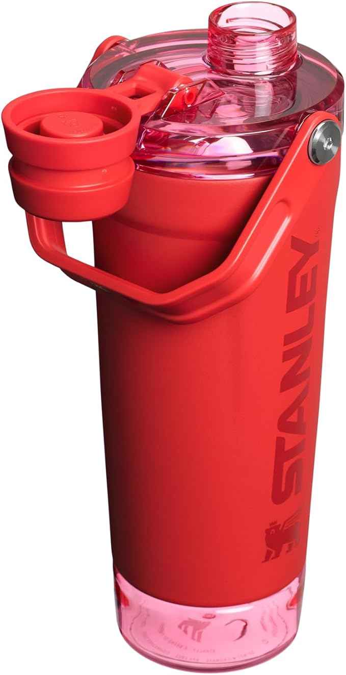 STANLEY Vitalize Shaker Bottle 20 oz | Leakproof Insulated Stainless Steel Shaker Cup | Base Storage and Twist On Fast Flow Lid | Protein Shakes and Pre Workout Powder | BPA-Free | Chili Red