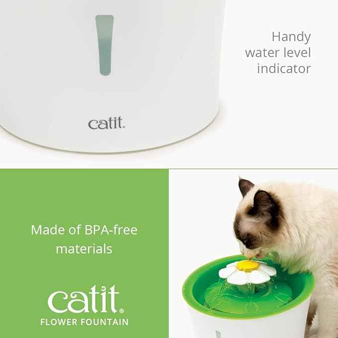 Catit LED Flower Fountain with Triple Action Filter, Cat Drinking Water Fountain, 3 L