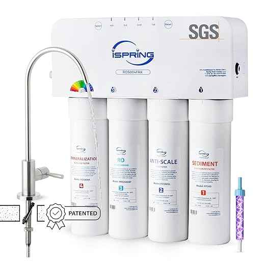 iSpring RO5004F-AK UV Alkaline Reverse Osmosis Water Filter, SGS Tested PFAS and TDS Reduction, 500 GPD Tankless Remineralization RO System Under Sink, Filter Life Monitor, 2:1 Pure to Drain
