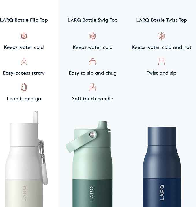 LARQ Bottle Flip Top 25oz, GW + PureVis Cap + Filter Straw Bundle