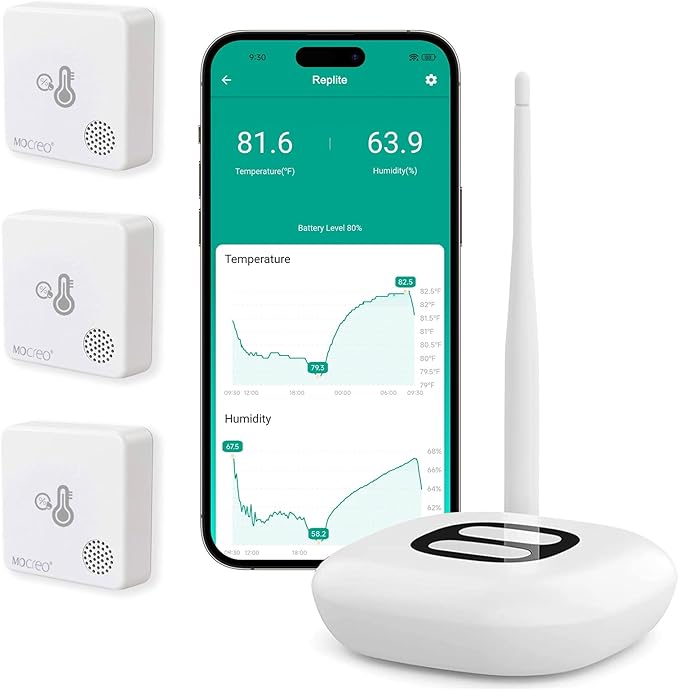 WiFi Room Thermometer Hygrometer, Remote Email App Alert, 2 Years Data Export, 2 Years Battery, No Subscription, 3 Smart Temperature Sensors for RV, Greenhouse, Vacation Home, HVAC