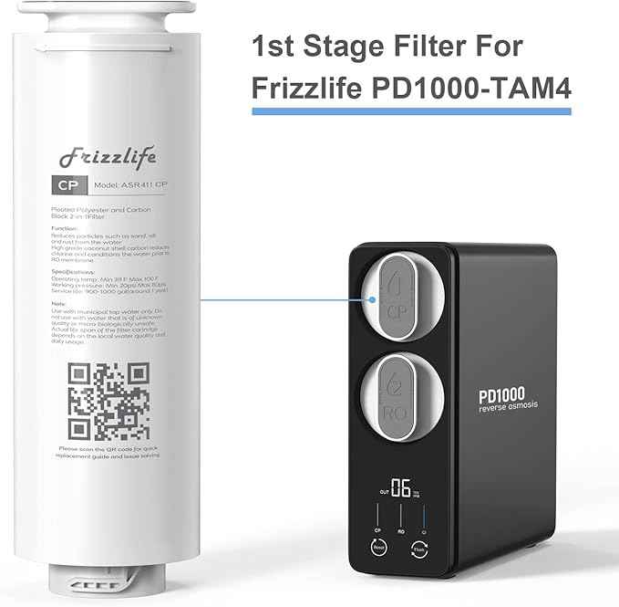 FRIZZLIFE ASR411 Replacement Filter Cartridge for PD1000-TAM4 Reverse Osmosis System (1st Stage)
