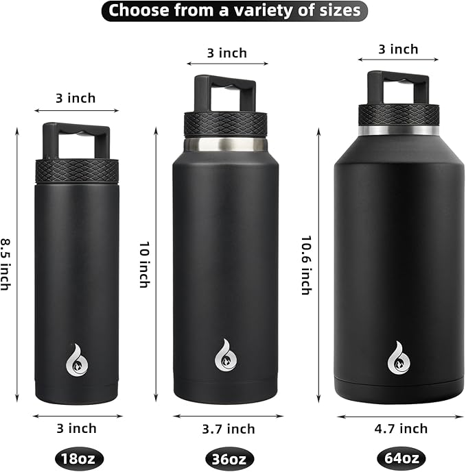BJPKPK Insulated Water Bottles, Dishwasher Safe 18 oz Water Bottle with Handle, Leakproof BPA Free Thermal Flasks, Stainless Steel Jug for Sports, Black
