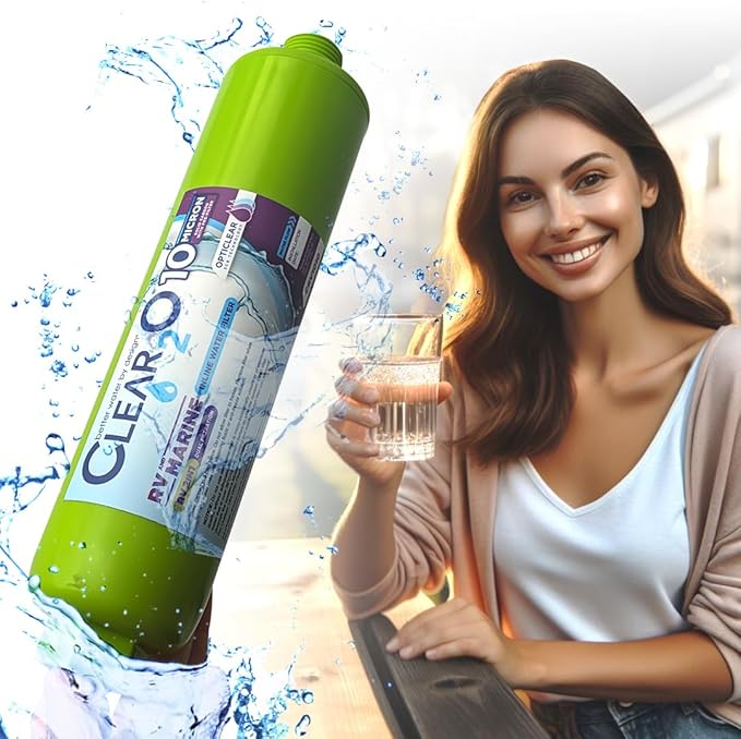 CLEAR2O® 2IN1 RV Inline Water Filter – The Ultimate Filtration Solution for RV Adventures - 10 Micron Solid Carbon Block & 15 Micron Pre-Filter - CRV1010