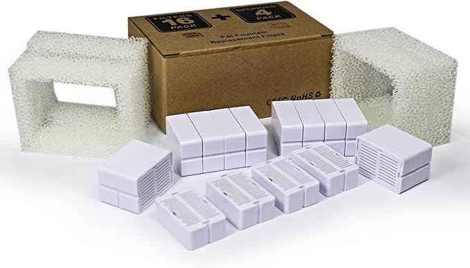 Cat Water Fountain Replacement Filters,16 Pack Cat Fountain Carbon Filters and 4 Pack Foam Filters for Ceramic Pet Drinking Fountain and Stainless Steel Pet Water Fountain (16+4 Pack)