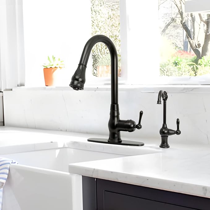 Akicon Kitchen Water Filter Faucet, Brass Body 100% Lead-Free Drinking Water Faucet Fits Most Reverse Osmosis Units or Filtration System, Non-Air Gap, Cold Water Only(Matte Black)