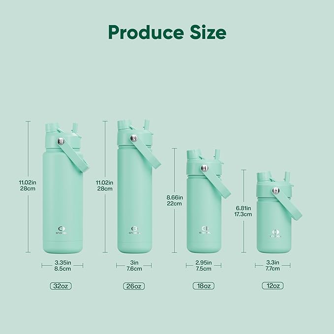 Kids Insulated Water Bottle with Straw - 12oz Stainless Steel Water Bottle with Dual Spouts, Leak-Proof, BPA-Free, Double Wall Vacuum Keeps Cold for 24 Hours for Sports, Travel, School (Brook Green)