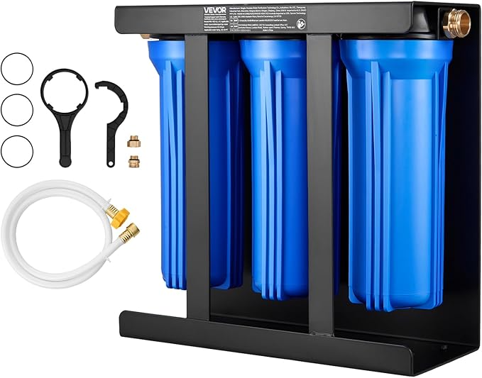 VEVOR RV Water Filter with Bracket, 3-Cartridge 2.5 x 10 in Water Filter System for RVs, Remove Sediments, Chlorine, Bad Tastes, Odors, and Most Contaminants, for Campers, Boats, Vans
