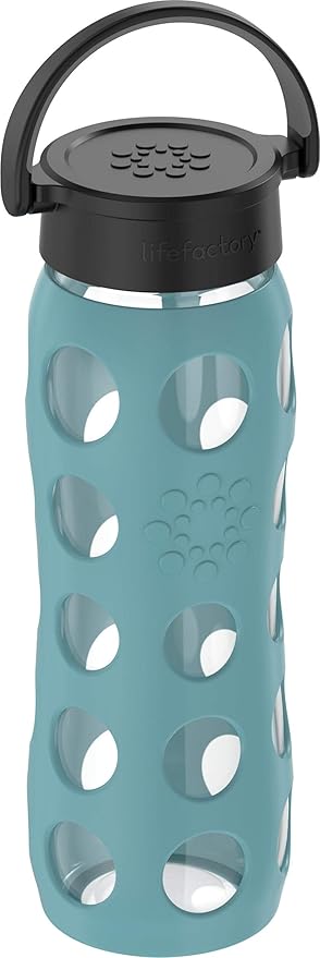 Lifefactory 22-Ounce Glass Water Bottle with Classic Cap and Protective Silicone Sleeve, Aqua Teal