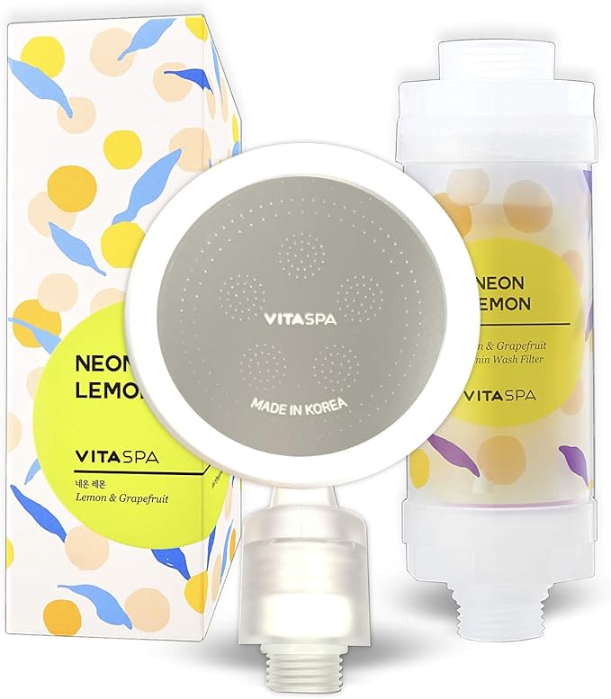 Vitamin C Shower Head Filter Set Made in Korea (Yellow lemon) - Exellent Skin & Hair Enhancement, Aroma Therapy, Remove Chlorine & Impurities/Gift idea For Her/Him, wife, girlfriend