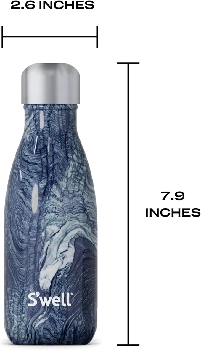 S'well Stainless Steel Water Bottle, 9oz, Azurite Marble, Triple Layered Vacuum Insulated Containers Keeps Drinks Cold for 24 Hours and Hot for 12, BPA Free, Perfect for On the Go