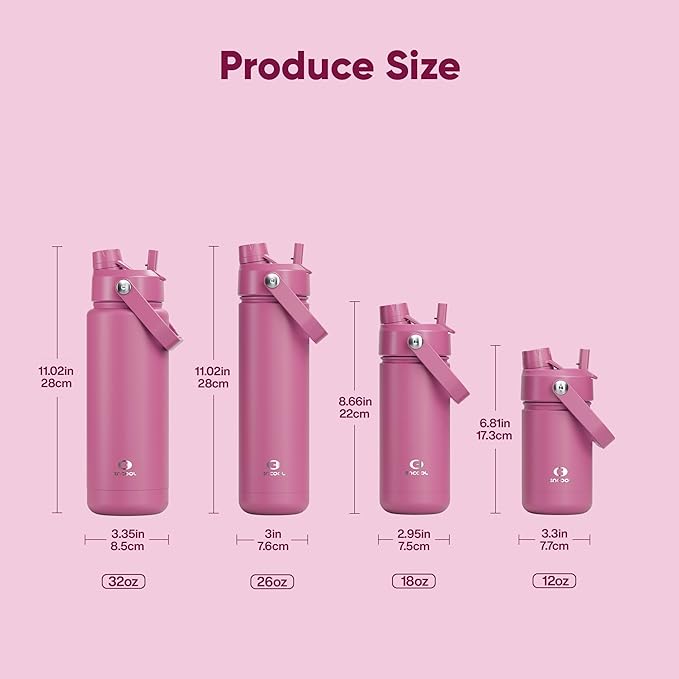ENCOOL Insulated Water Bottle with Straw Stainless Steel Water Bottle, Leak-Proof, BPA-Free, Double Wall Vacuum Keeps Cold for 24 Hours for Sports, Travel, School (32 oz, Turkish Rose)