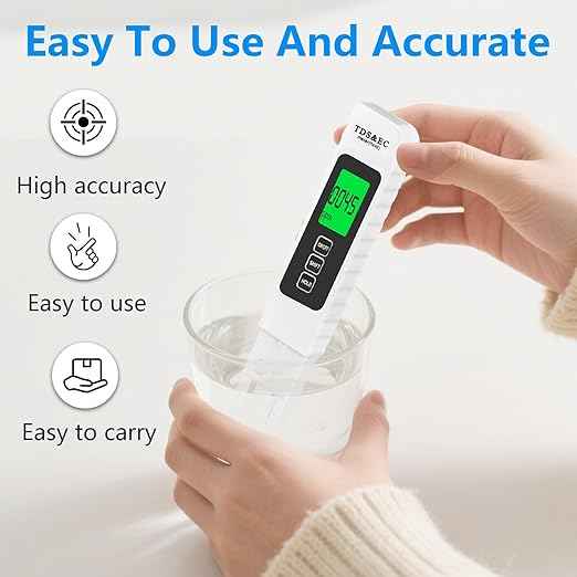 4 in 1 TDS Meter Digital Water Tester - Accurate and Reliable TDS EC & Temp(°C,°F) Meter, 0-9990ppm - Professional Testing for Drinking Water, RO/DI System, Aquariums etc