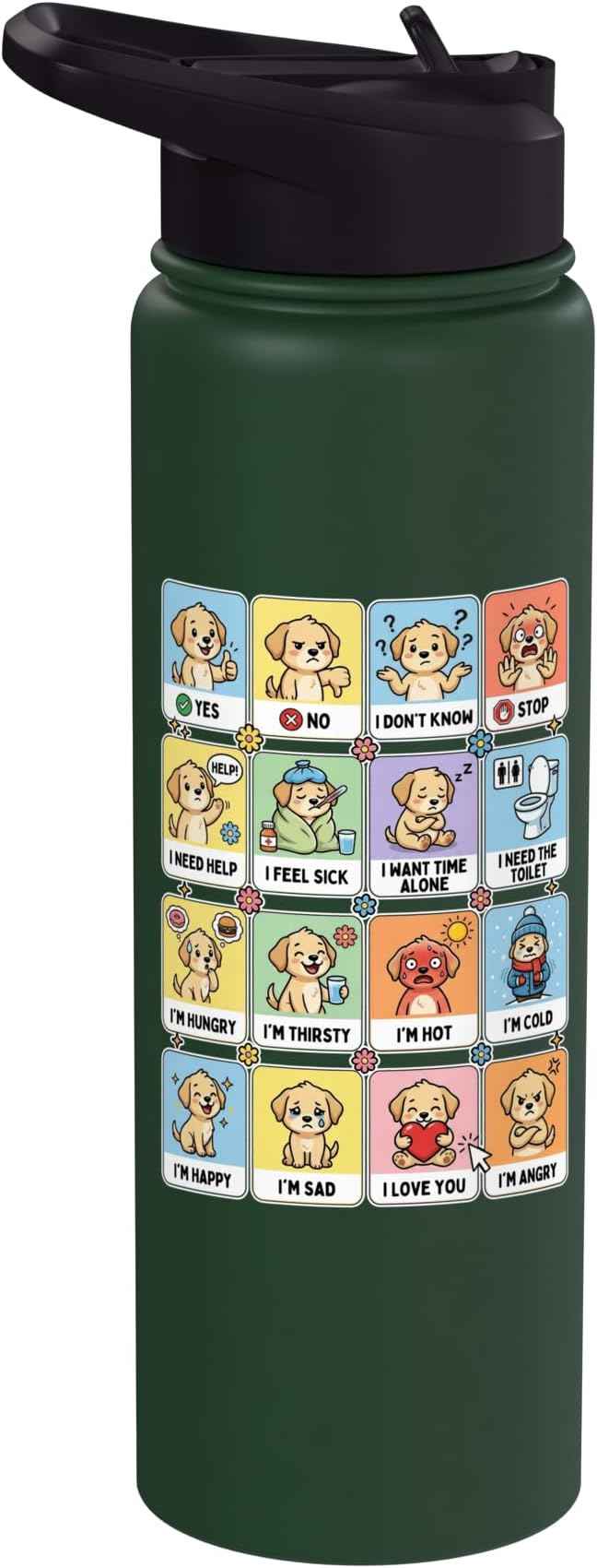 Autism ACC Communication Dog Lovers Kids Cute Autistic Stainless Steel Insulated Water Bottle