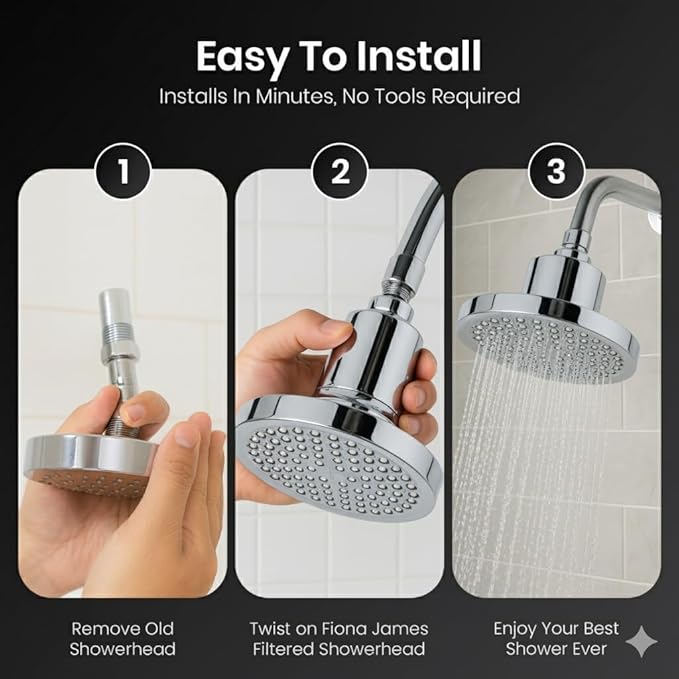 Fiona James Filtered ShowerHead | Filtered Showerhead - Removes 99% Chlorine & Heavy Metals, Improves Hair & Skin, Easy Install, Includes 20-Stage Filter (Chrome)