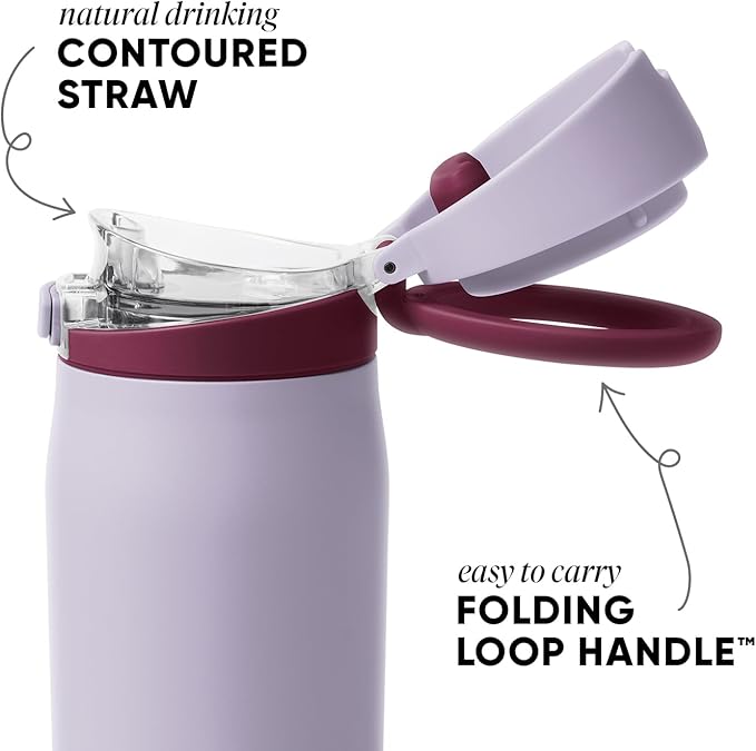 Simple Modern Mesa Loop Water Bottle with Covered Straw and Handle | 30oz Cup Holder Friendly Insulated Stainless Steel Bottles for Travel, Sports and School | Lilac Stone